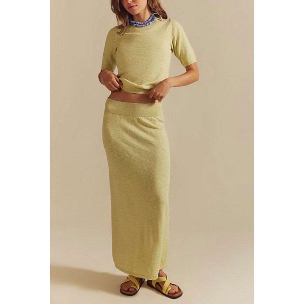 Free People Isabella Knit Sweater & Skirt Set Tonal Green M NWT